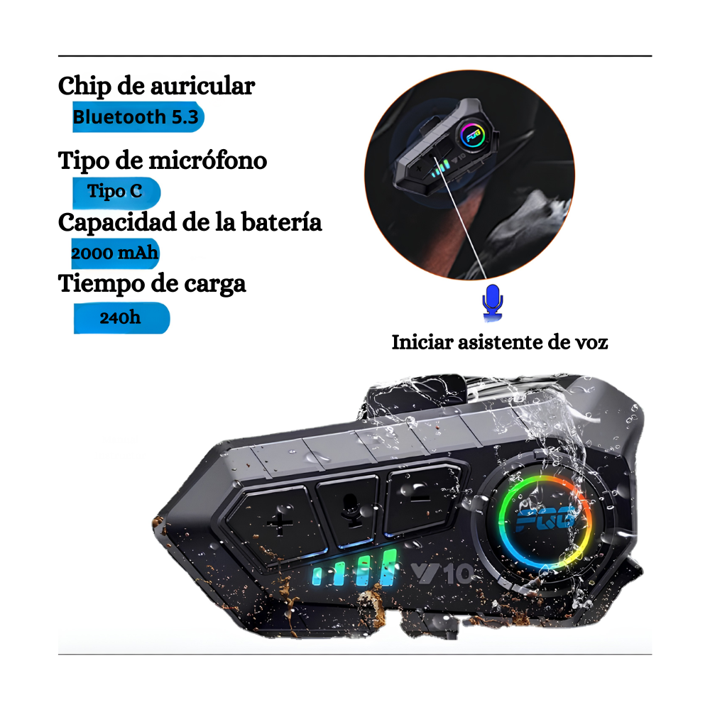 Casco Bluetooth 5.3 Casco Auriculares Teléfono móvil manos libres Móvil Auriculares impermeables para motocicleta Reproductor de música MP3 Altavoz para Moto